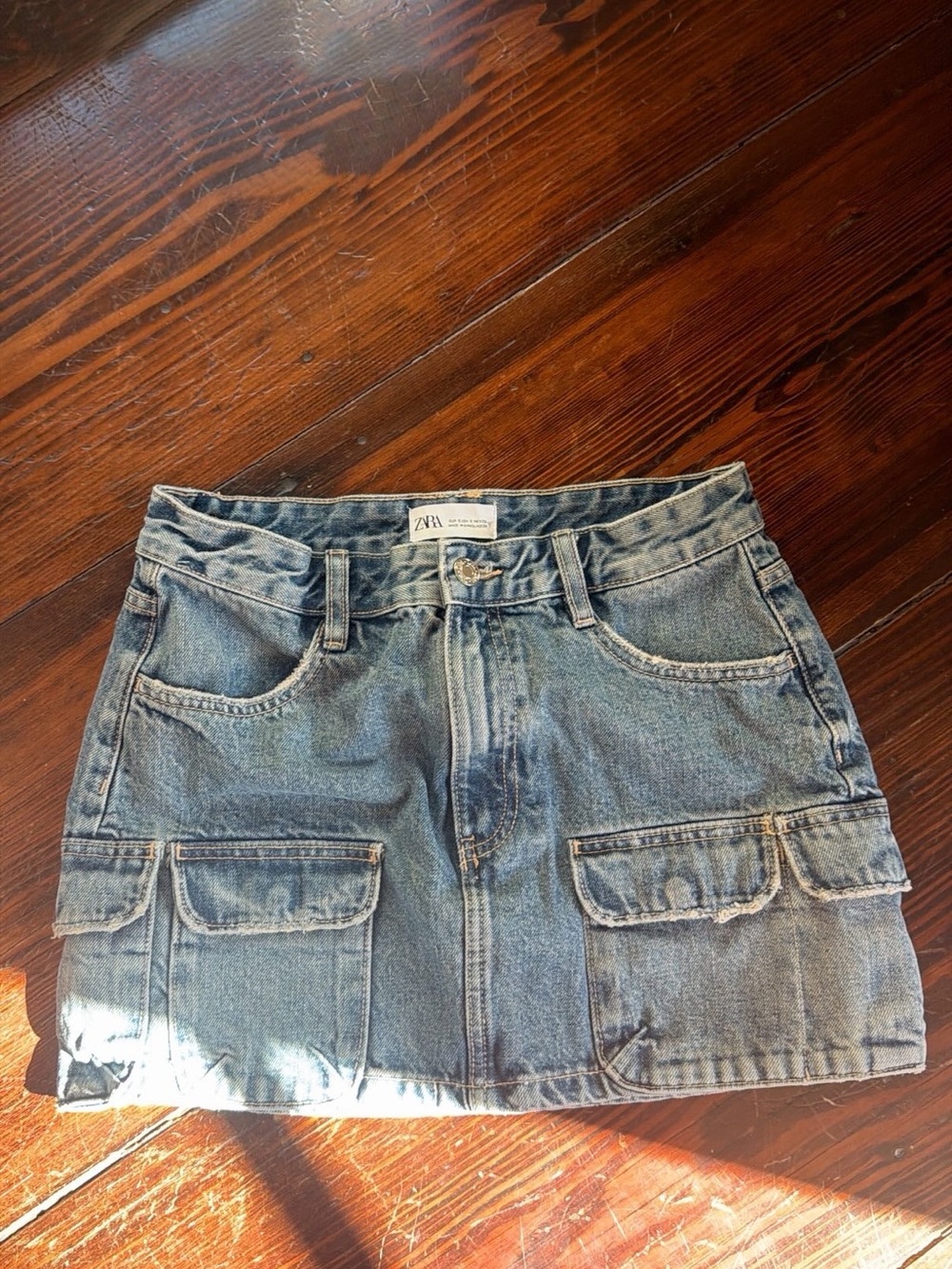 ZARA Light Blue Denim Cargo Mini Skirt